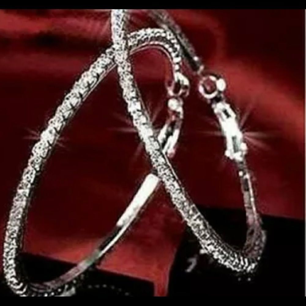 + Elegant White Gold Diamond Hoop Dangle Earrings